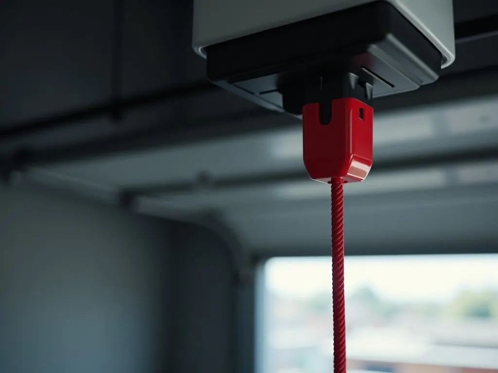 Cordelette rouge de déverrouillage manuel d'une motorisation de garage